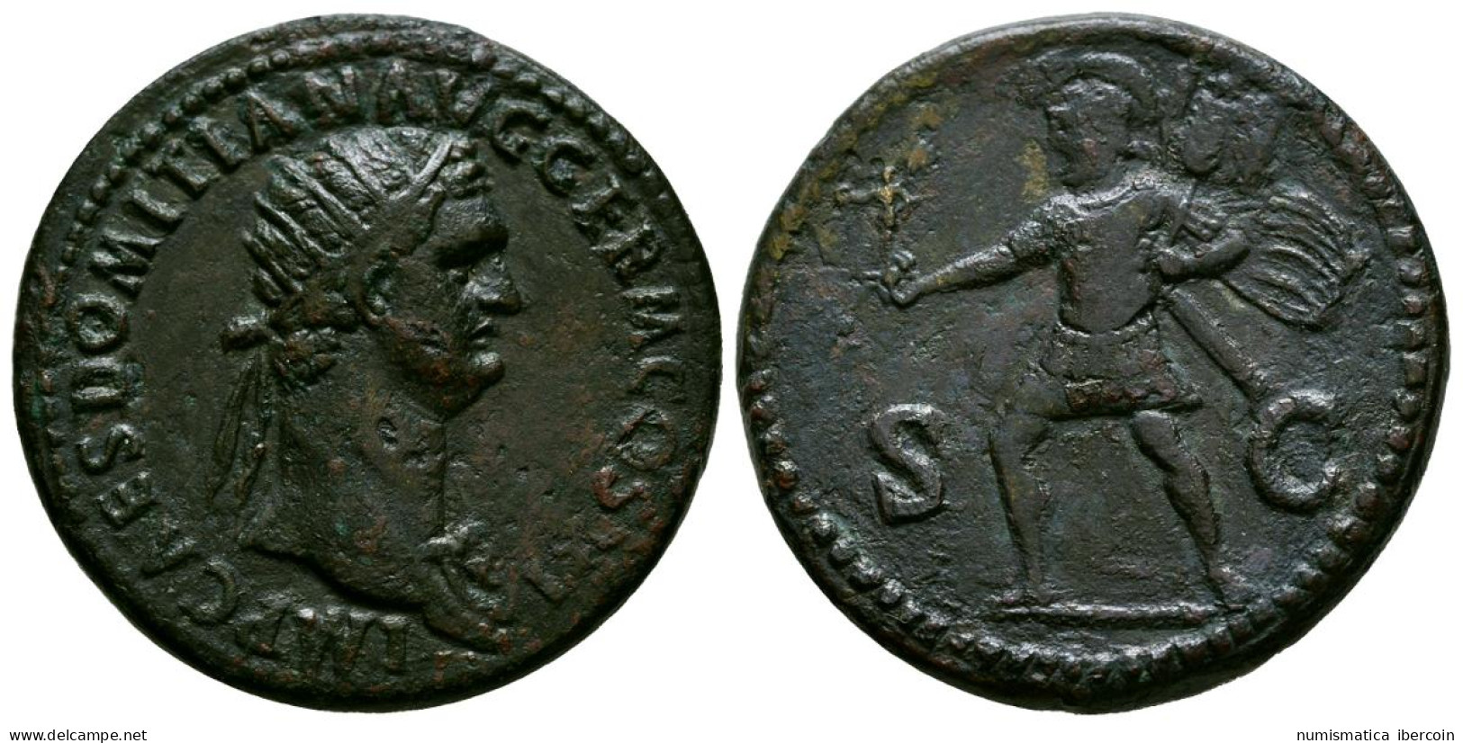 DOMICIANO. Dupondio. (Ae. 13,46g/28mm). 85 D.C. Roma. (RIC 293). Anv: Busto Rad - Les Flaviens (69 à 96)