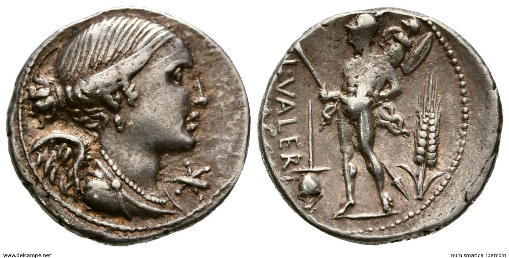 GENS VALERIA. Denario. (Ar. 3,92g/20mm). 108-107 A.C. Sur De Italia. (Crawford  - Repubblica (-280 / -27)