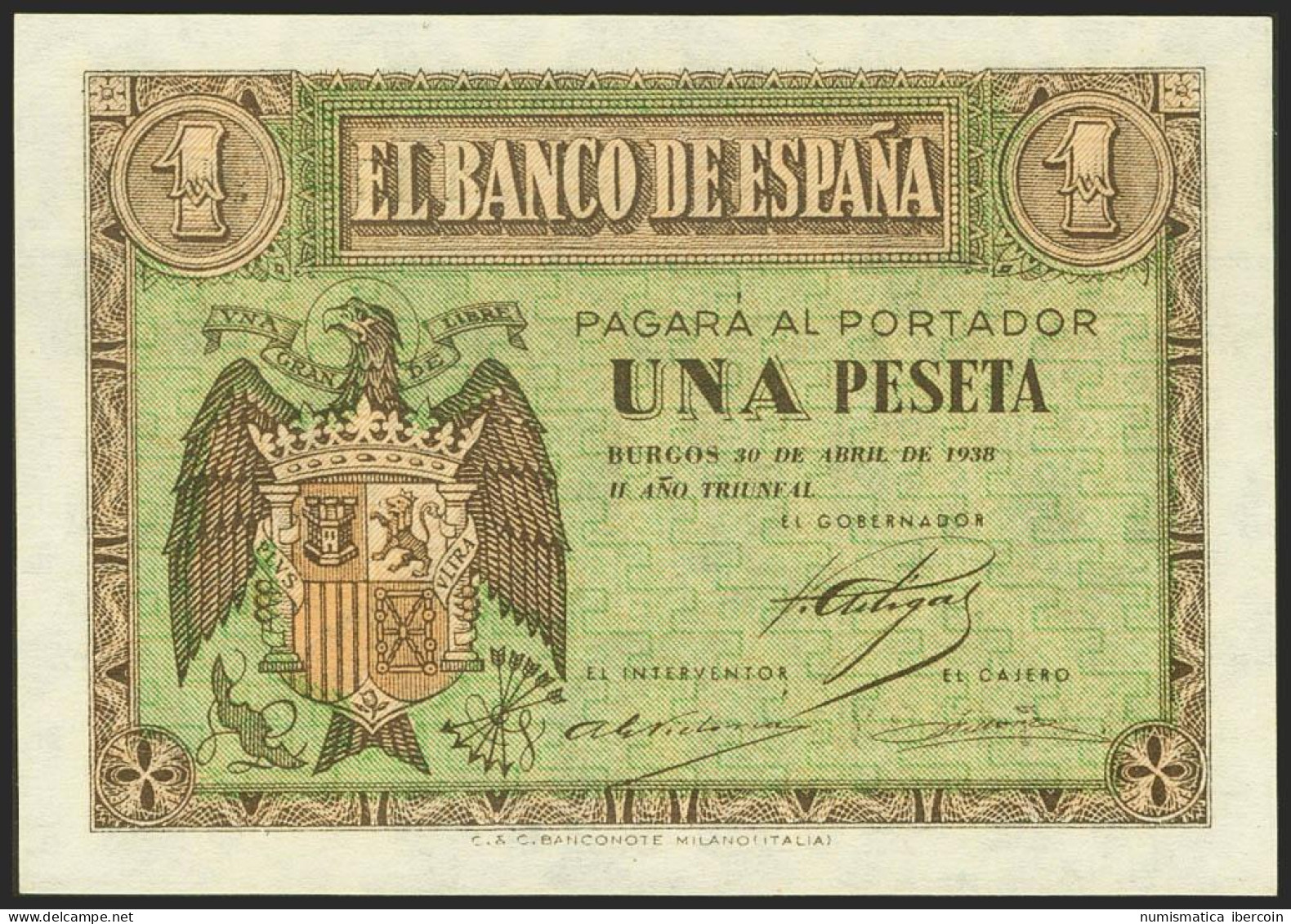 1 Peseta. 30 De Abril De 1938. Serie M. (Edifil 2021: 428a). Apresto Original.  - Otros & Sin Clasificación