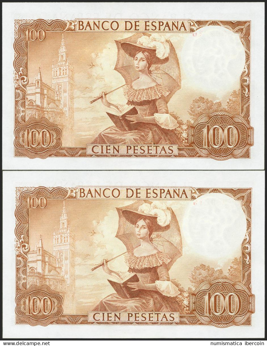 100 Pesetas. 19 De Noviembre De 1965. Pareja Correlativa. Serie 1C. (Edifil 202 - Otros & Sin Clasificación