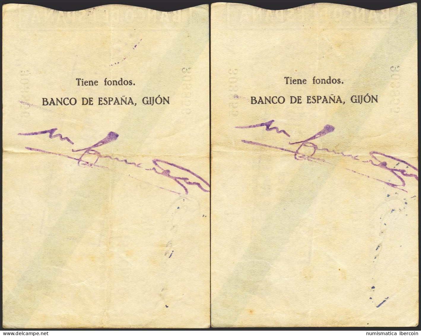 25 Pesetas. 5 De Noviembre De 1936. Sucursal De Gijón. Pareja Correlativa. Sin  - Autres & Non Classés