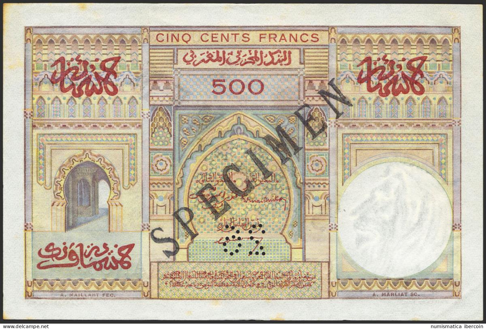 MOROCCO. 500 Francs. 18 July 1949. SPECIMEN And Perforated 26. (Pick: 46s). Spo - Altri & Non Classificati