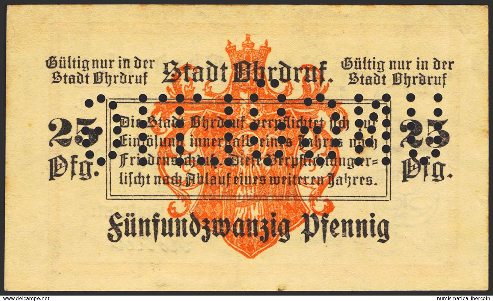 GERMANY. NOTGELD (OHDRUF). 25 Pfennig. 1917. Numbered, Not Stamped. UNGÜLTIG In - Sonstige & Ohne Zuordnung