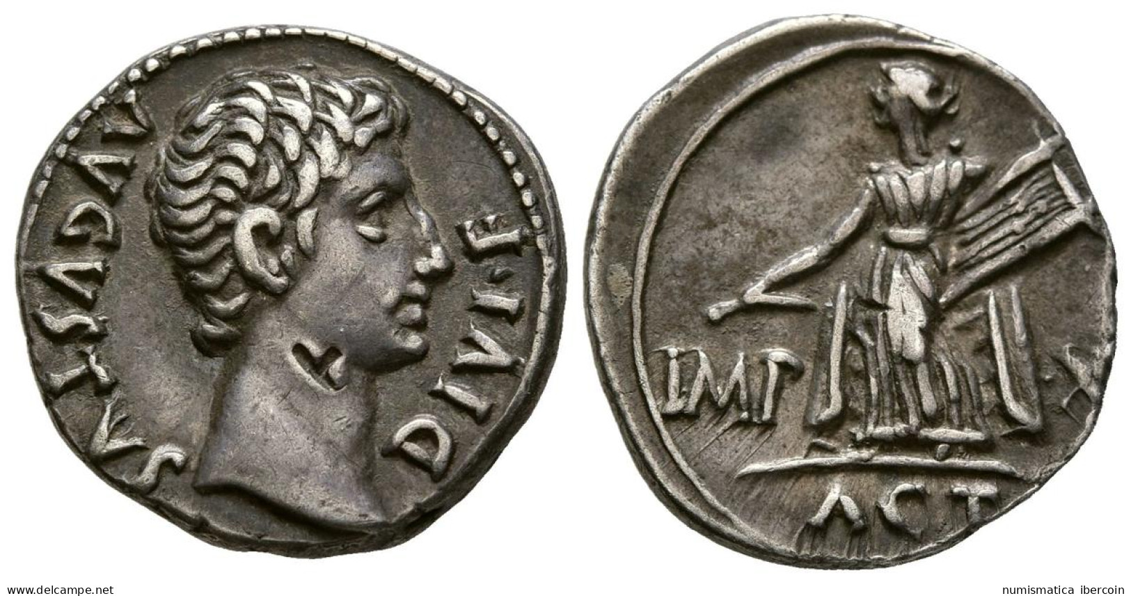 AUGUSTO. Denario. (Ar. 3,80g/19mm). 15-13 A.C. Lugdunum. (RIC 171a). Anv: Cabez - La Dinastía Julio-Claudia (-27 / 69)