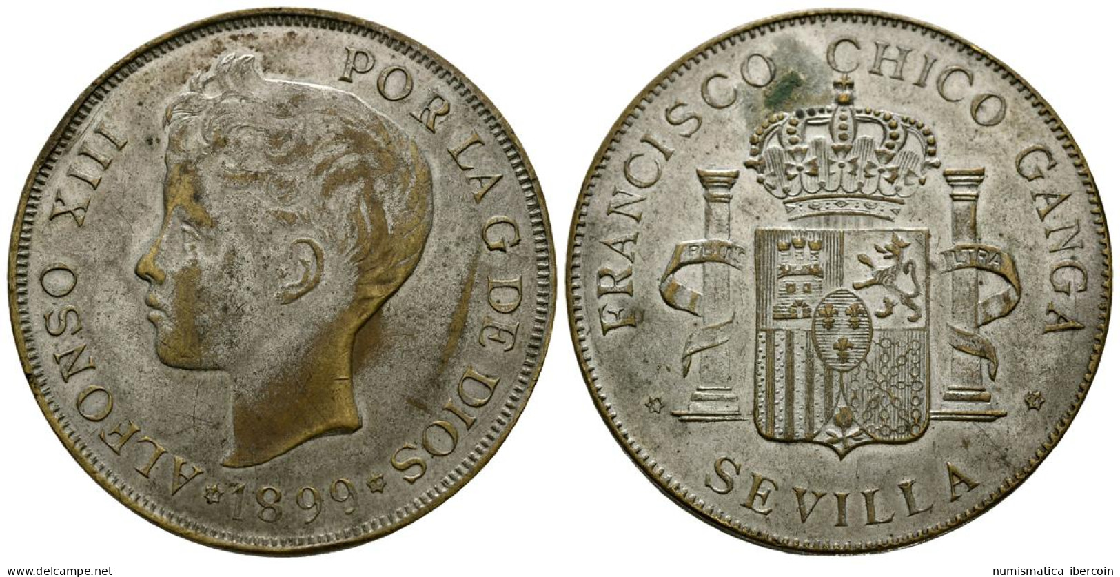 FRANCISCO CHICO GANGA, Sevilla. Ficha Tipo Duro. (Metal Blanco. 17,24g/38mm). 1 - Otros & Sin Clasificación