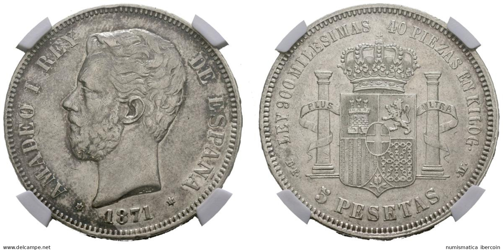 AMADEO I (1871-1873). 5 Pesetas. (Ar. 24,71g/37mm). 1871 *18-73. Madrid. (Cal-2 - Monete Provinciali