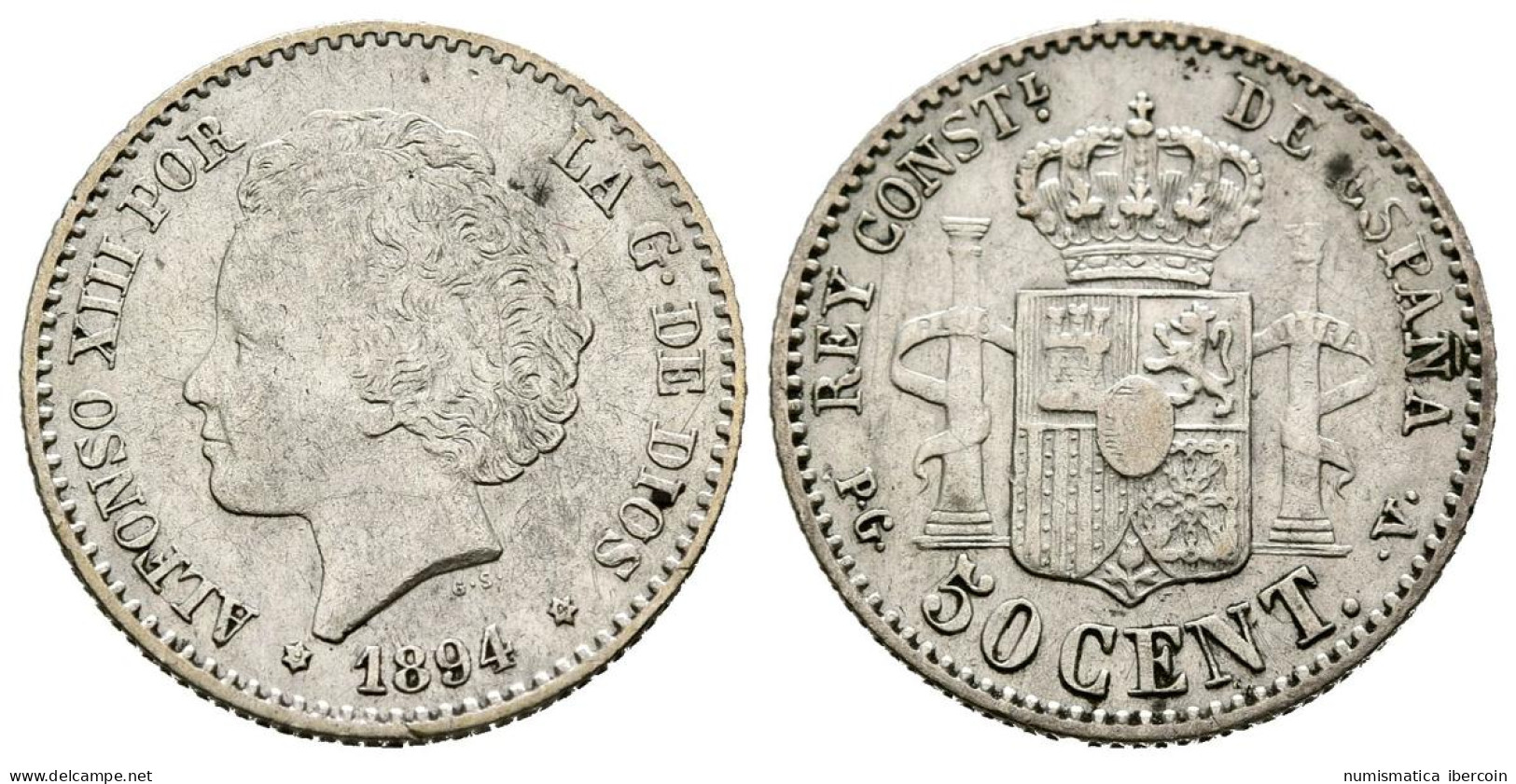 ALFONSO XIII (1885-1931). 50 Céntimos (Ar. 2,51g/18mm). 1894 *9-4.  Madrid PGV. - Provinciale Munten