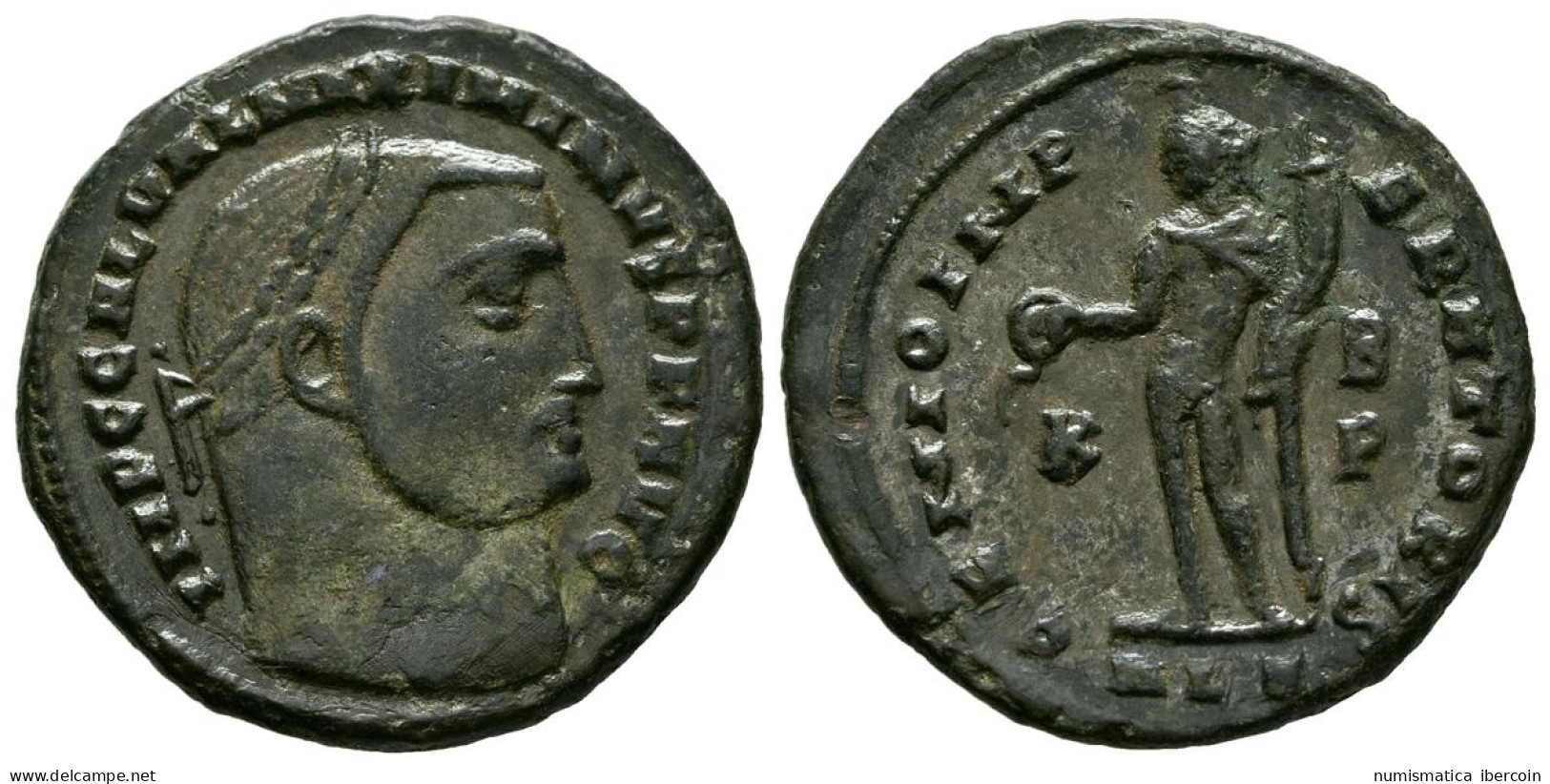 MAXIMINO II. Follis. (Ae. 7,12g/25mm). 308-310 D.C. Alejandría. (RIC 107). Anv: - The Tetrarchy (284 AD Tot 307 AD)