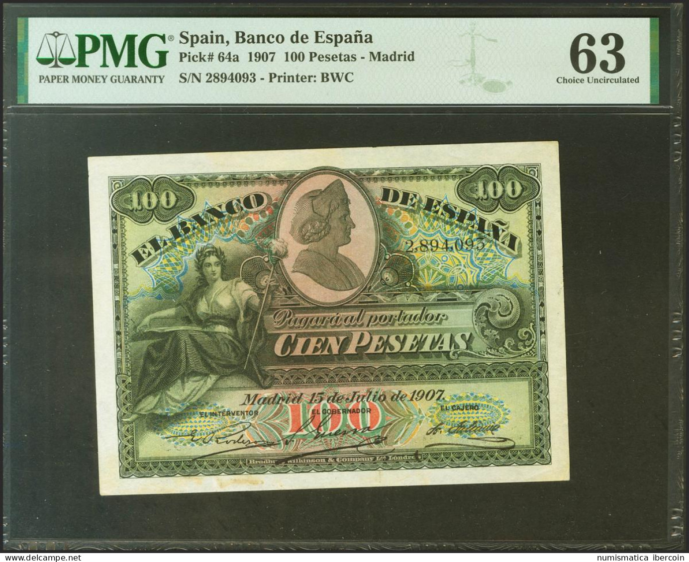 100 Pesetas. 15 De Julio De 1907. Sin Serie. (Edifil 2021: 320, Pick: 64a). Rar - Altri & Non Classificati