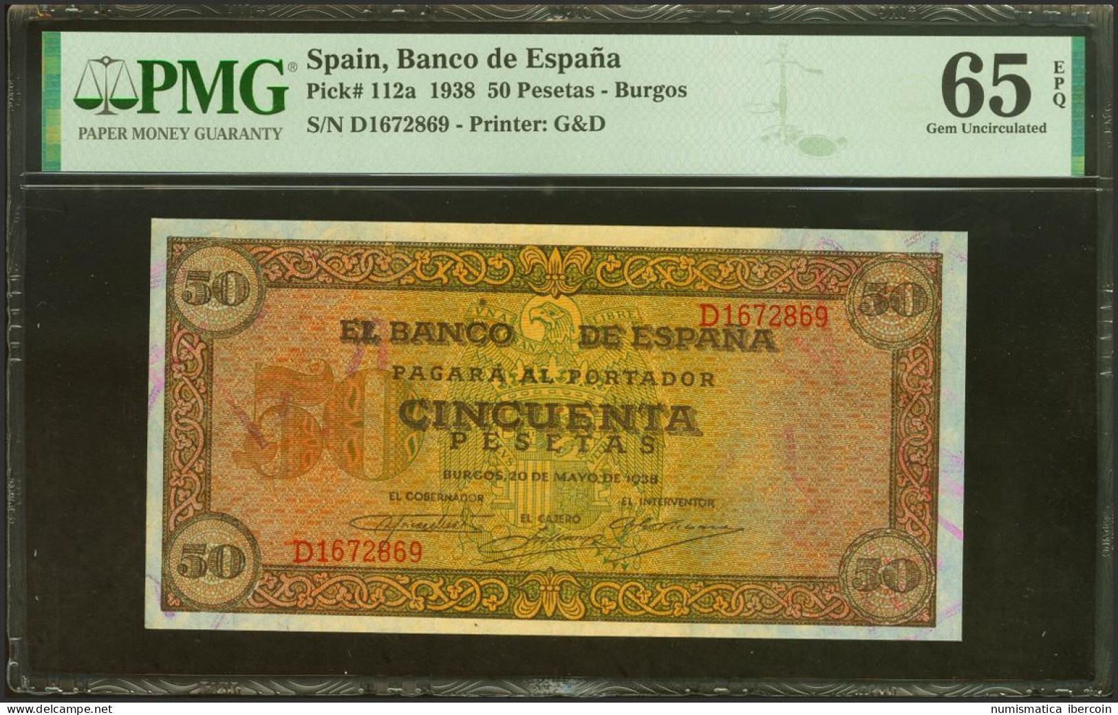 50 Pesetas. 20 De Mayo De 1938. Serie D. (Edifil 2021: 431a, Pick: 112a). Inusu - Autres & Non Classés