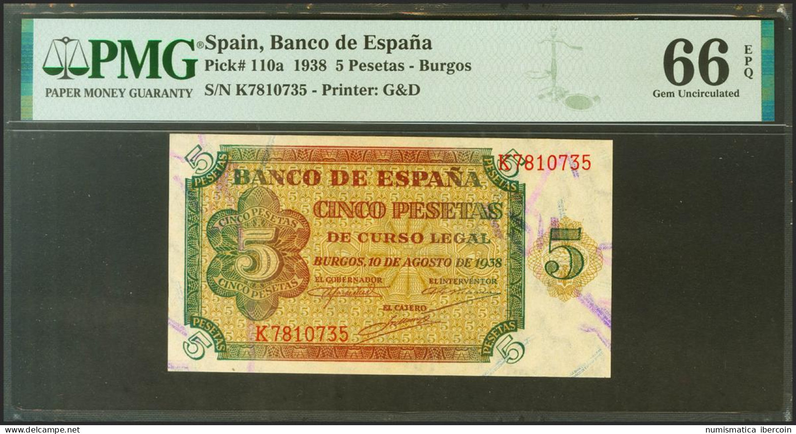 5 Pesetas. 10 De Agosto De 1938. Serie K. (Edifil 2021: 435a, Pick: 110a). Raro - Other & Unclassified