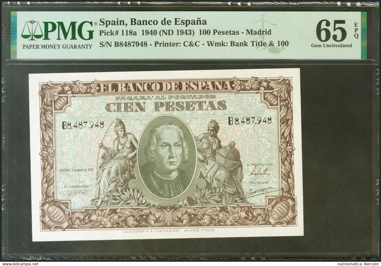 100 Pesetas. 9 De Enero De 1940. Serie B. (Edifil 2021: 438a, Pick: 118a). Inus - Altri & Non Classificati