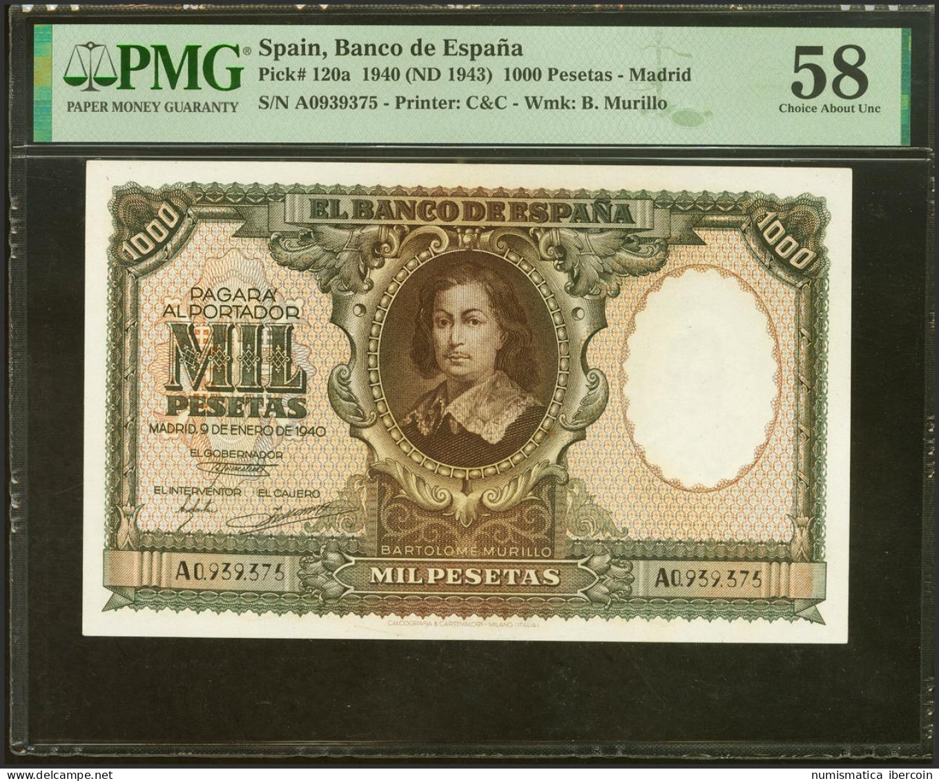 1000 Pesetas. 9 De Enero De 1940. Serie A. (Edifil 2021: 440, Pick: 120a). Raro - Otros & Sin Clasificación