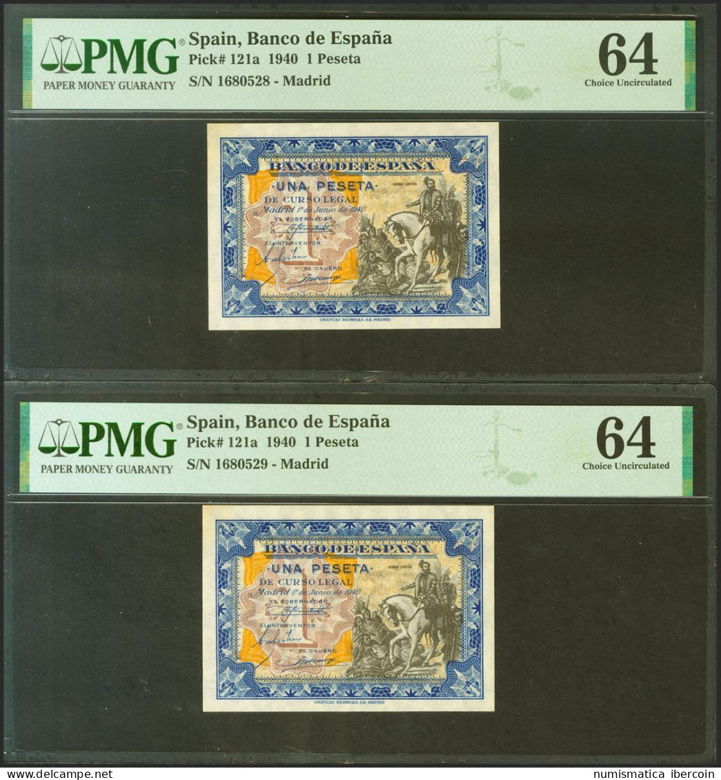 1 Peseta. 1 De Junio De 1940. Pareja Correlativa. Sin Serie. (Edifil 2021: 441, - Sonstige & Ohne Zuordnung