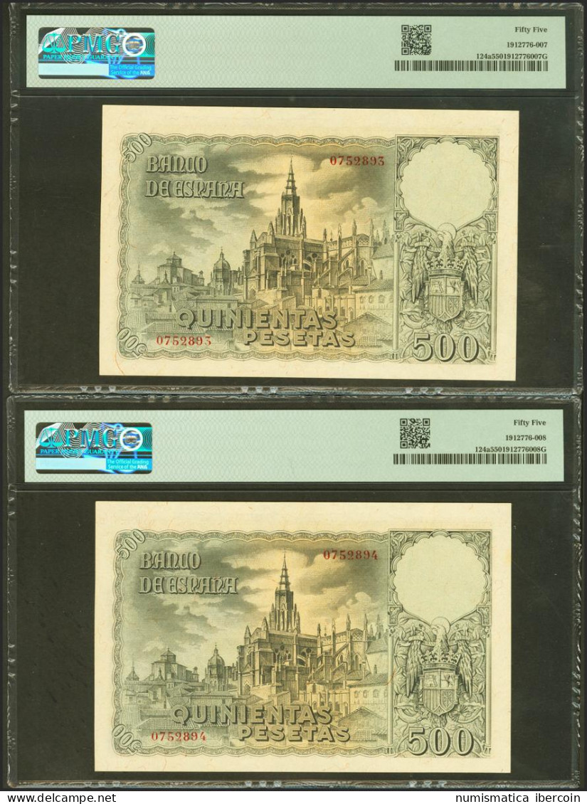 500 Pesetas. 21 De Octubre De 1940. Pareja Correlativa. Sin Serie. (Edifil 2021 - Other & Unclassified