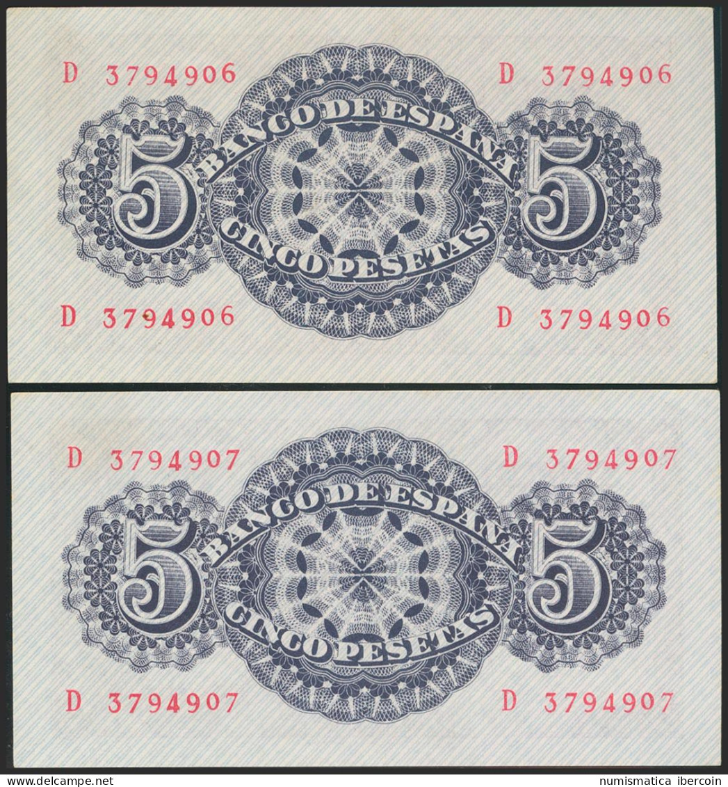 5 Pesetas. 12 De Abril De 1947. Pareja Correlativa. Serie D. (Edifil 2021: 454a - Altri & Non Classificati