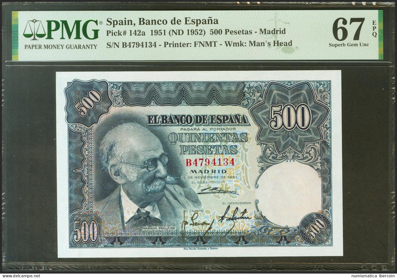 500 Pesetas. 15 De Noviembre De 1951. Serie B. (Edifil 2021: 460a). Extraordina - Sonstige & Ohne Zuordnung