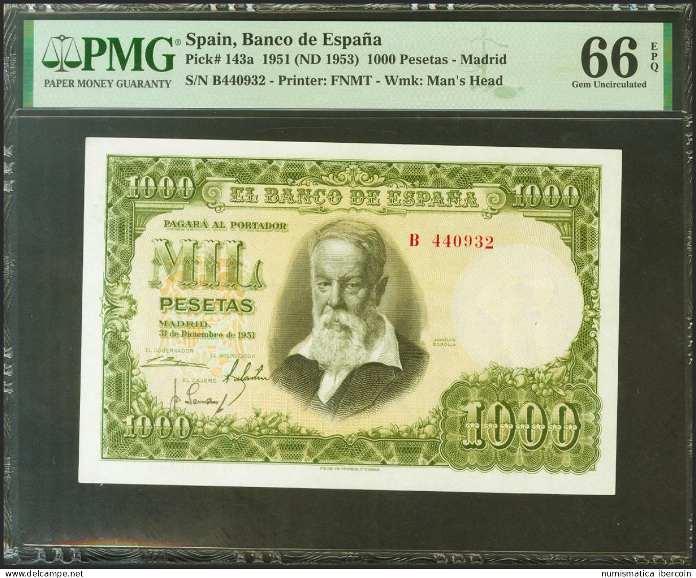 1000 Pesetas. 31 De Diciembre De 1951. Serie B. (Edifil 2021: 463a). Raro En Es - Autres & Non Classés