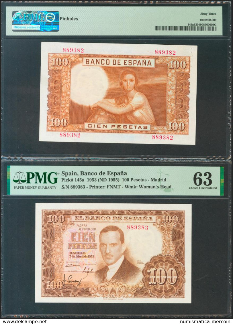 100 Pesetas. 7 De Abril De 1953. Pareja Correlativa. Sin Serie. (Edifil 2021: 4 - Autres & Non Classés