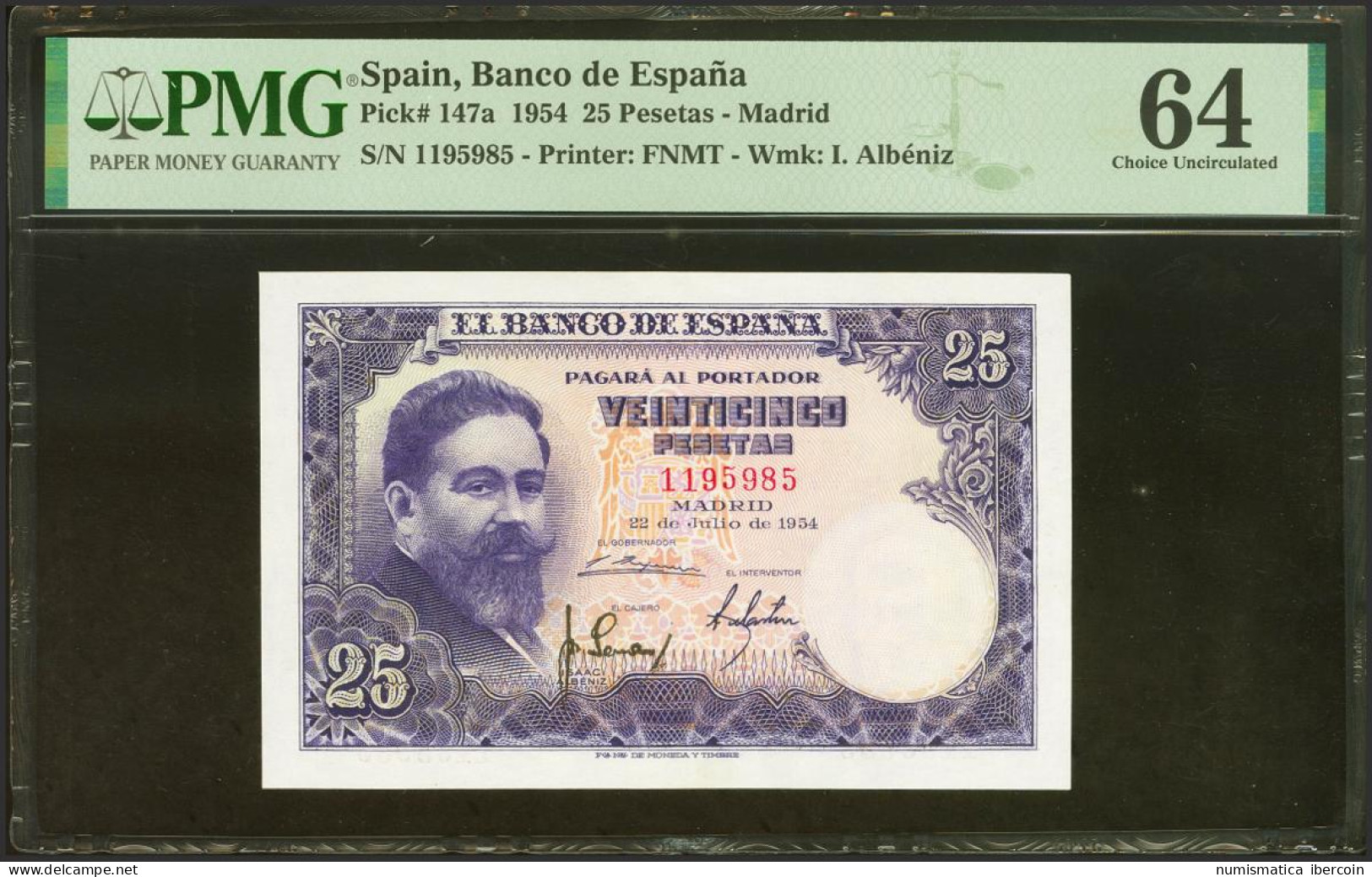 25 Pesetas. 22 De Julio De 1954. Sin Serie. (Edifil 2021: 467, Pick: 147a). Inu - Otros & Sin Clasificación