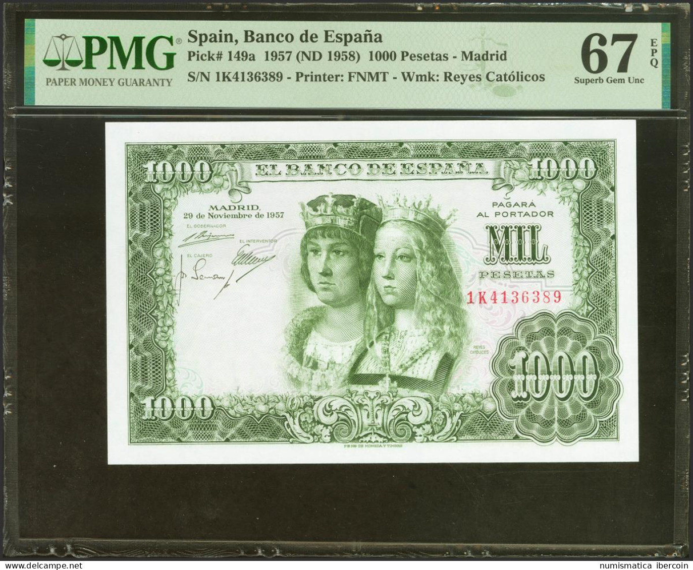 1000 Pesetas. 29 De Noviembre De 1957. Serie 1K. (Edifil 2021: 469b, Pick: 149a - Altri & Non Classificati