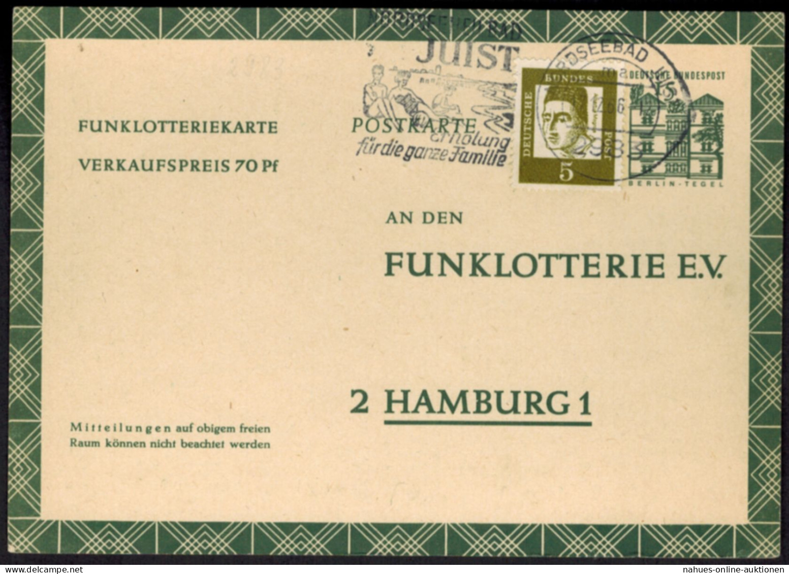Bund Ganzsache FP 11 Mit ZUF Werbestempel Juist Nach Hamburg 17.12.1966 - Postkarten - Gebraucht