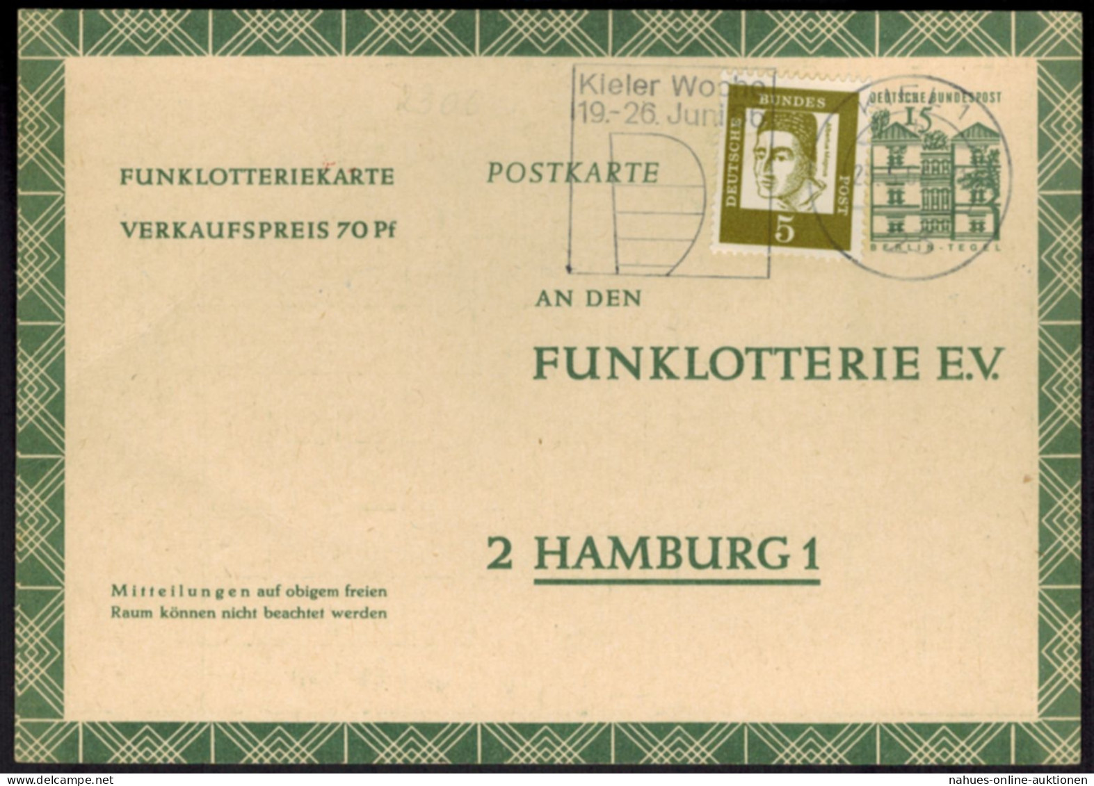 Bund Ganzsache FP 11 Mit ZUF Werbestempel Kiel Nach Hamburg 23.5.1966 - Postcards - Used