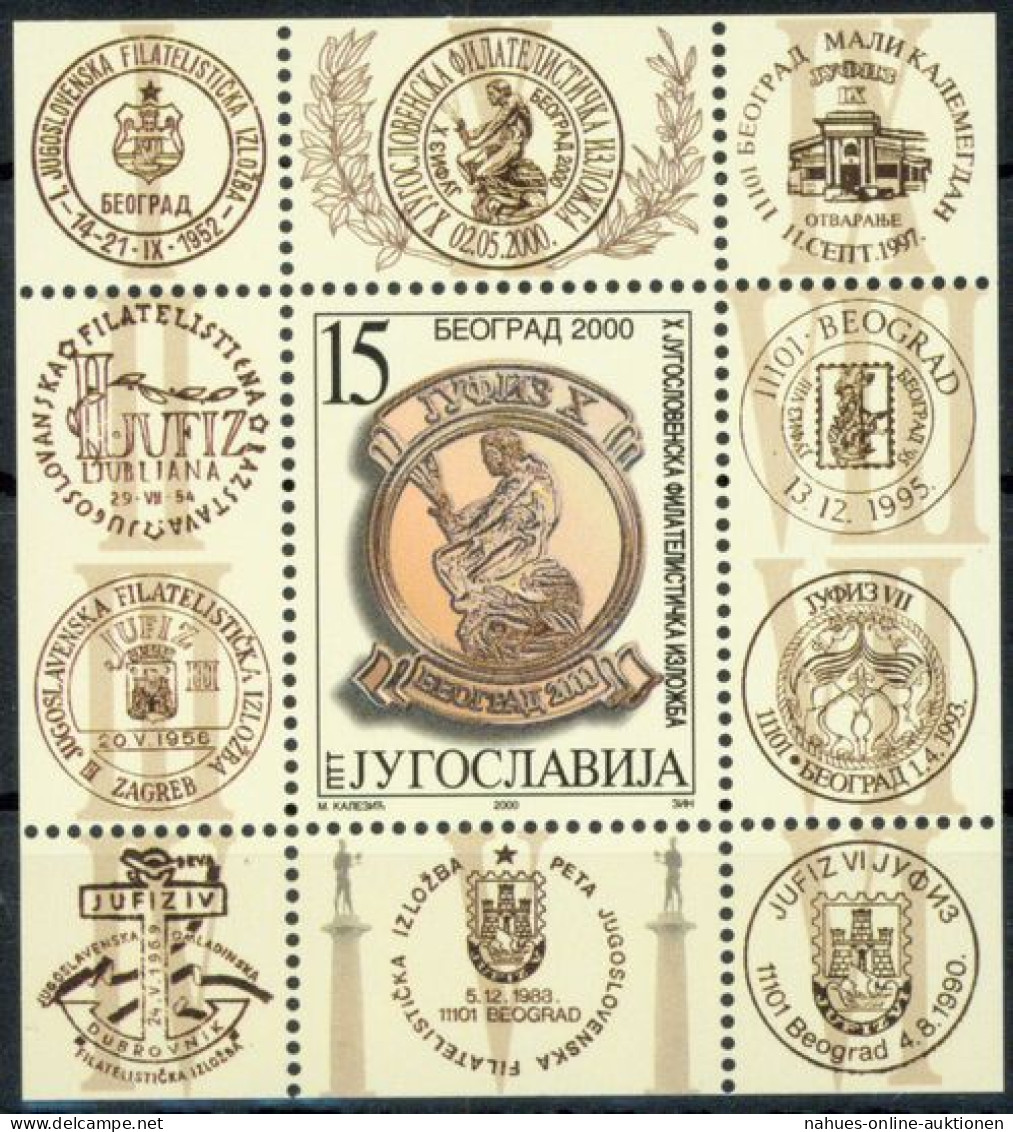 Jugoslawien Block 49 Briefmarkenausstellung Luxus Postfrisch MNH 2000 Kat. 50,- - Covers & Documents