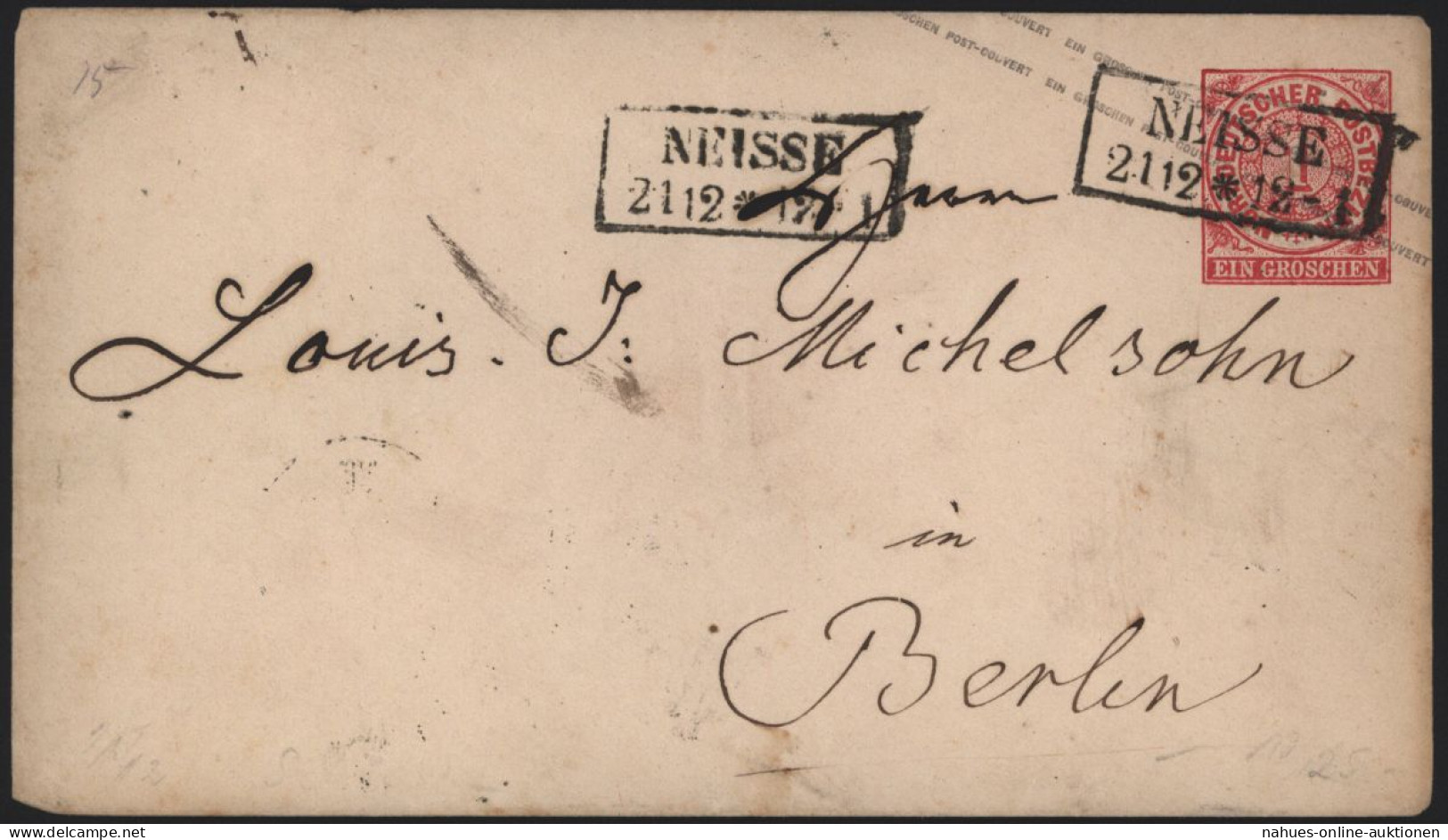 Norddeutscher Bund Ganzsache U 1 A Stempel R 2 Neisse Nysa Oberschlesien Polen - Postal  Stationery