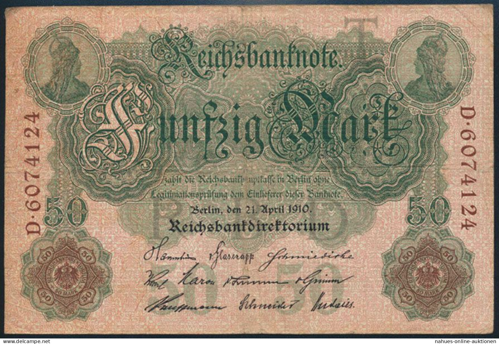 Deutsches Reich Geldschein Reichsbanknote 50 Mark KN 7-stellig III-IV R 25b - Sonstige & Ohne Zuordnung