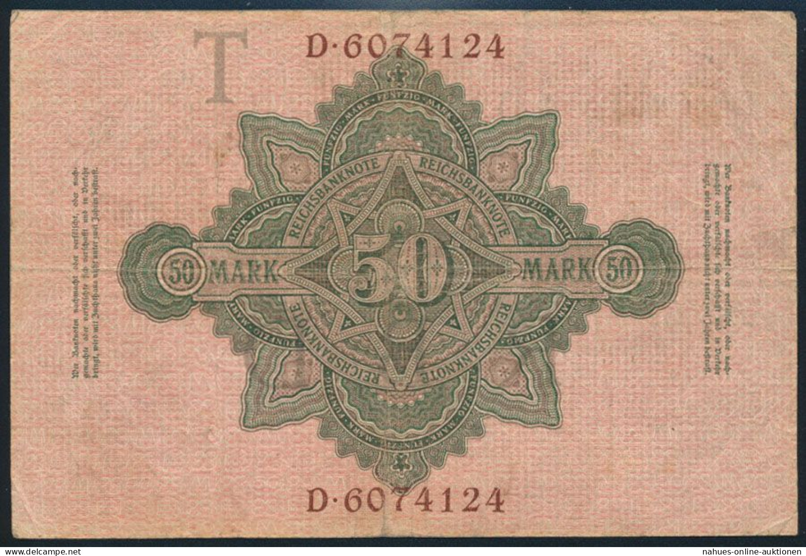 Deutsches Reich Geldschein Reichsbanknote 50 Mark KN 7-stellig III-IV R 25b - Sonstige & Ohne Zuordnung