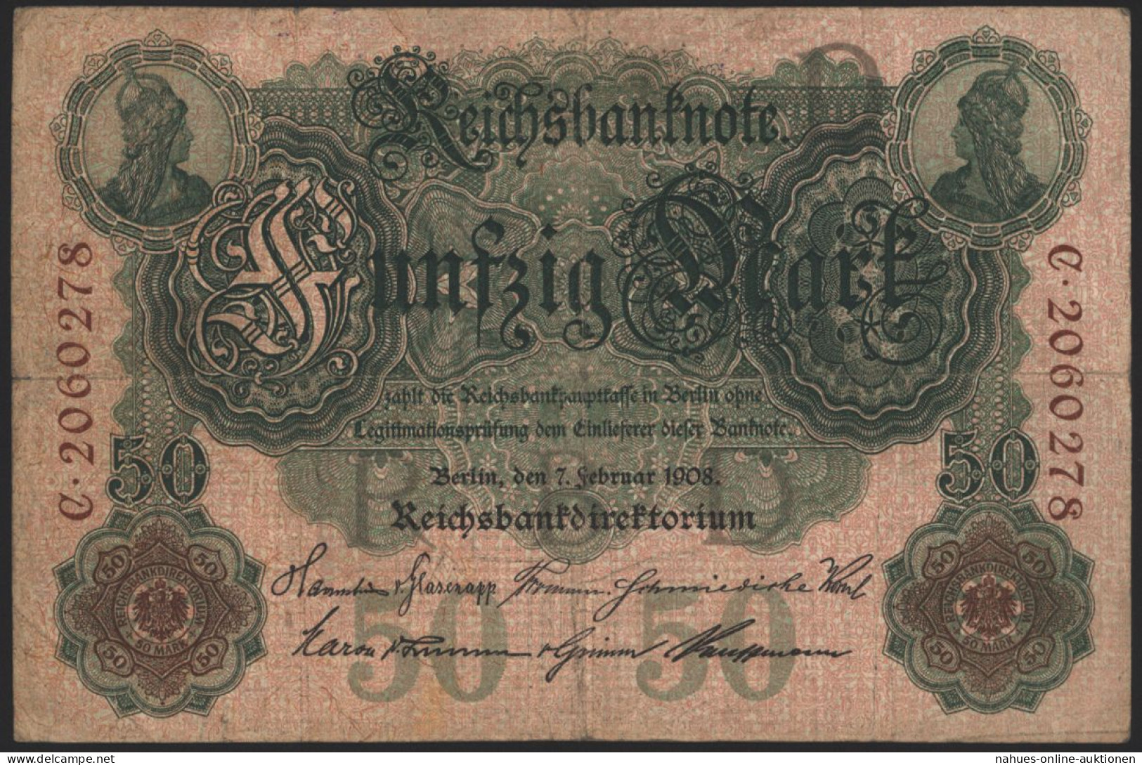 Geldschein Banknote Deutsches Reich Reichsbanknote 50 Mark 32 C 7.2.1908 II - Autres & Non Classés