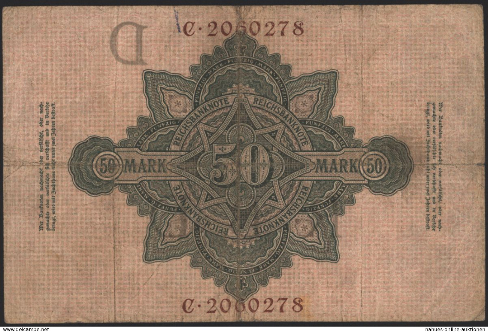 Geldschein Banknote Deutsches Reich Reichsbanknote 50 Mark 32 C 7.2.1908 II - Andere & Zonder Classificatie