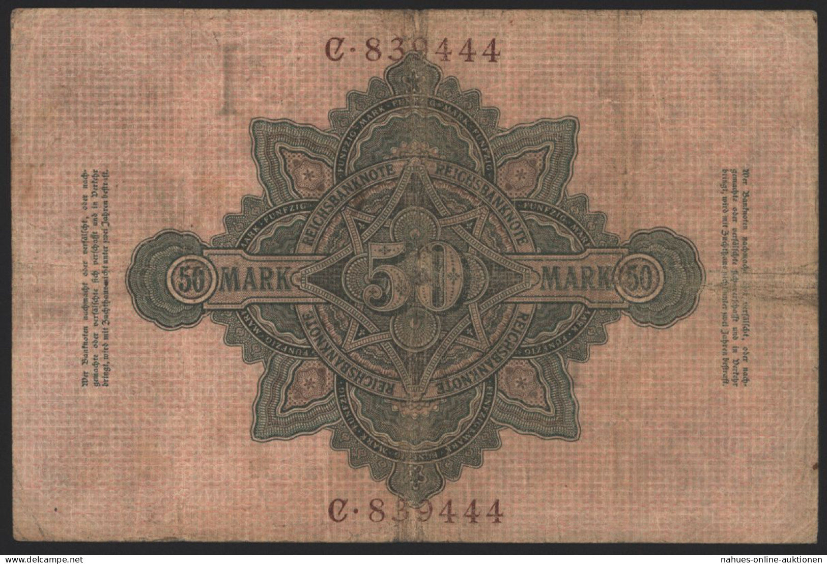 Geldschein Banknote Deutsches Reich Reichsbanknote 50 Mark 25 A C 10.3.1906 II - Autres & Non Classés