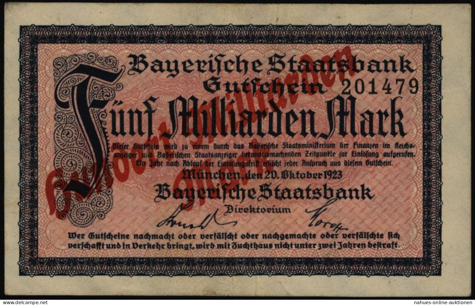 Geldschein Banknote Notgeld Bayern 229 A 100 Mio Mark Staatsbank 20.10.1923 - II - Andere & Zonder Classificatie