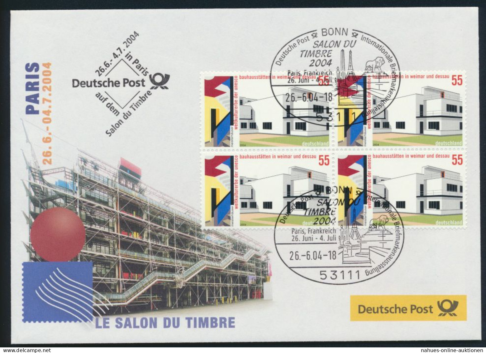 Motiv Philatelie Bund Brief Viererblock 2394 Ausstellung Paris Frankreich - Storia Postale