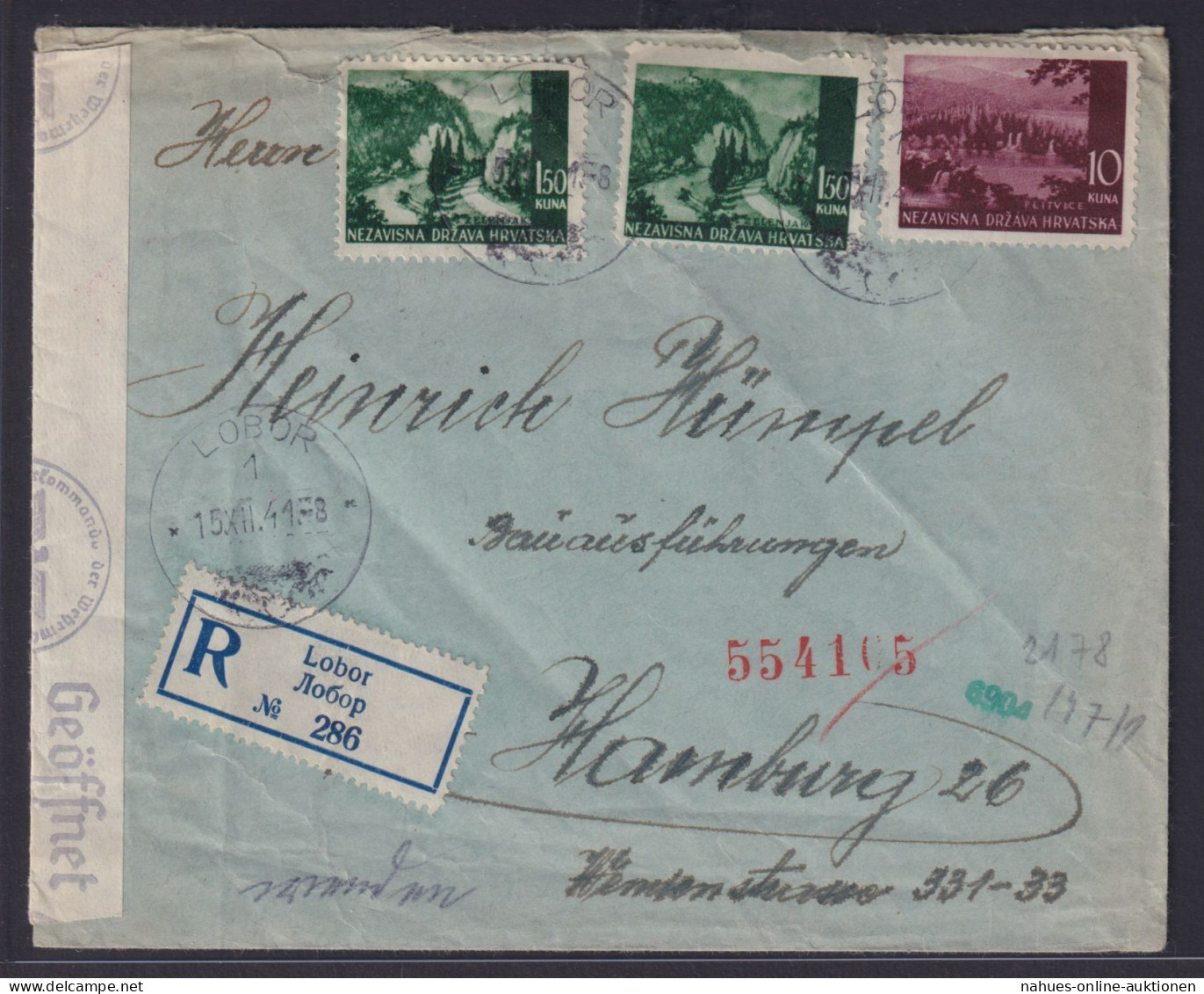 Kroatien Zensur Brief Ab Lobor Nach Hamburg 15.12.1941 - Croatie