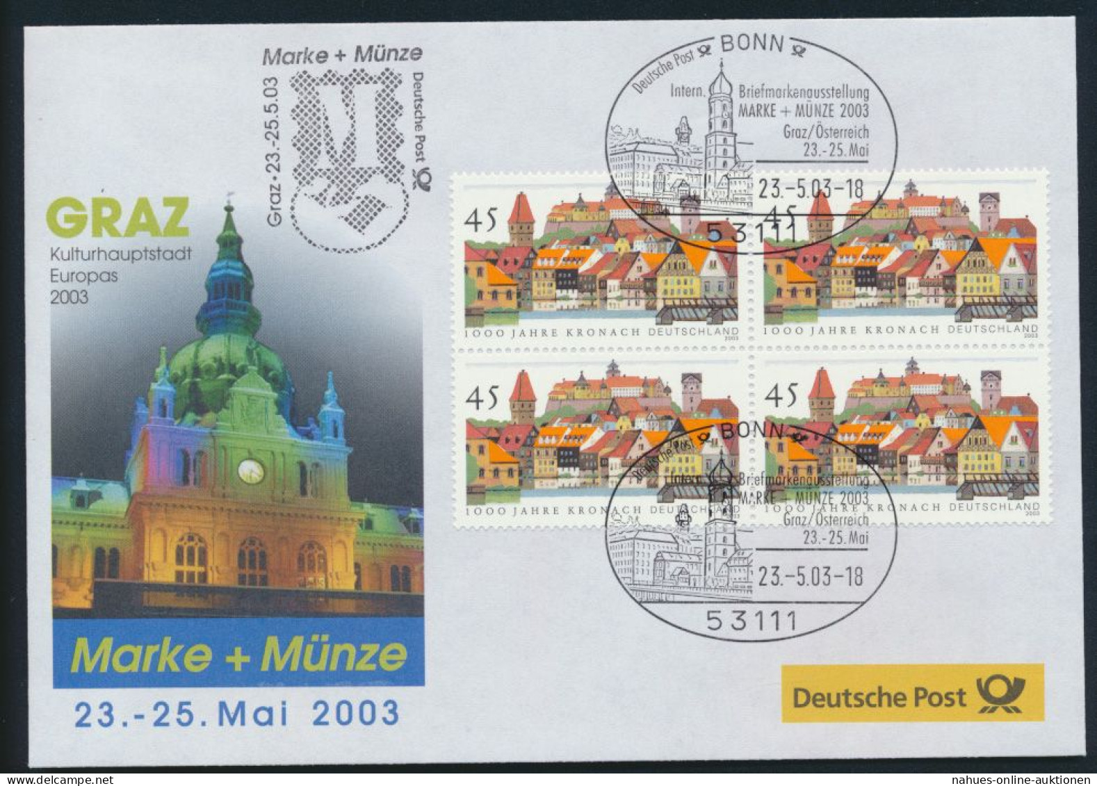 Motiv Philatelie Bund Brief Viererblock 2309 Kronach Graz Österreich - Storia Postale