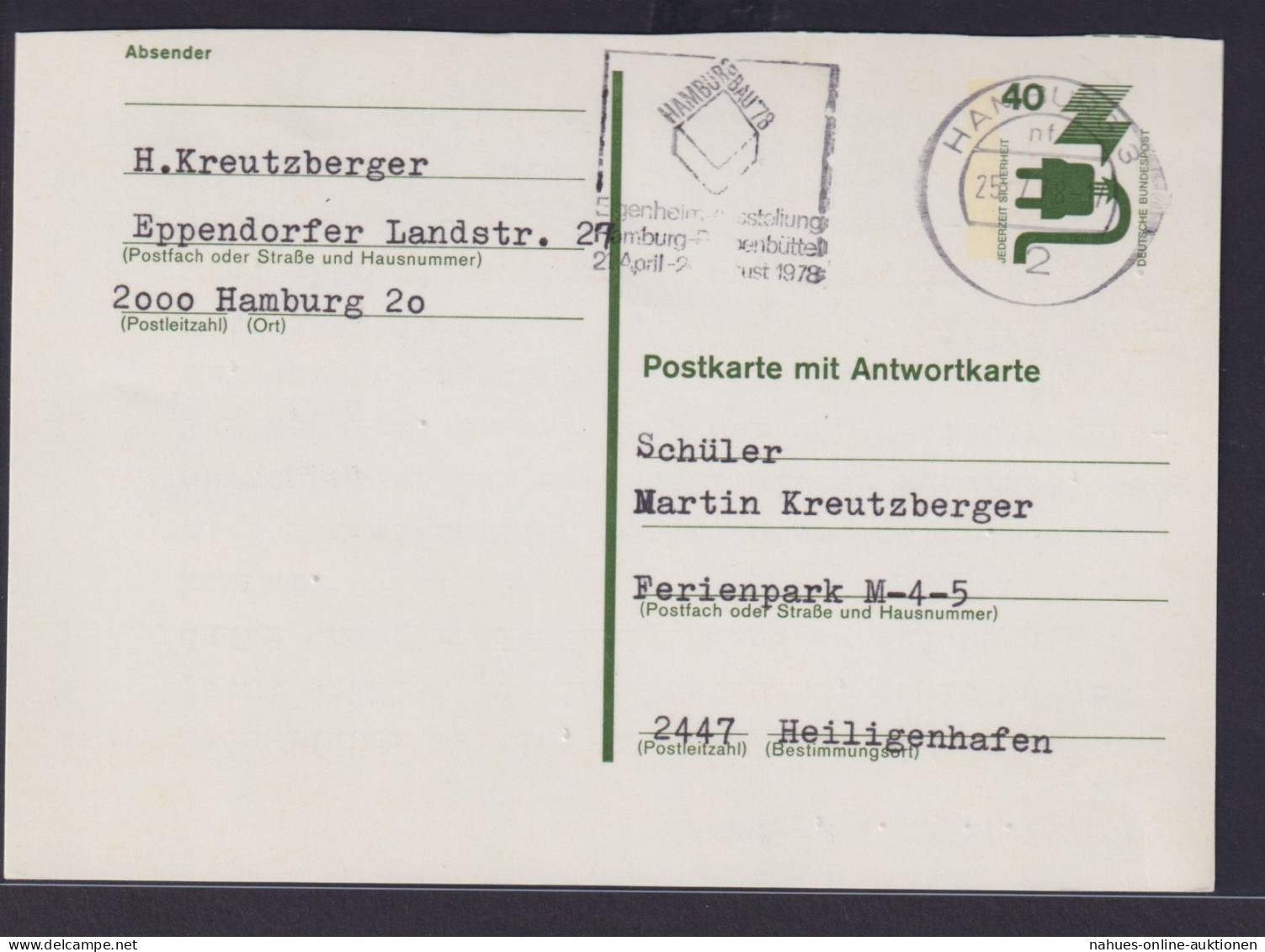 Bund Ganzsache Unfallverhütung P 119 Antwort Hamburg Nach Heiligenhafen 25.7.1978 - Postcards - Used