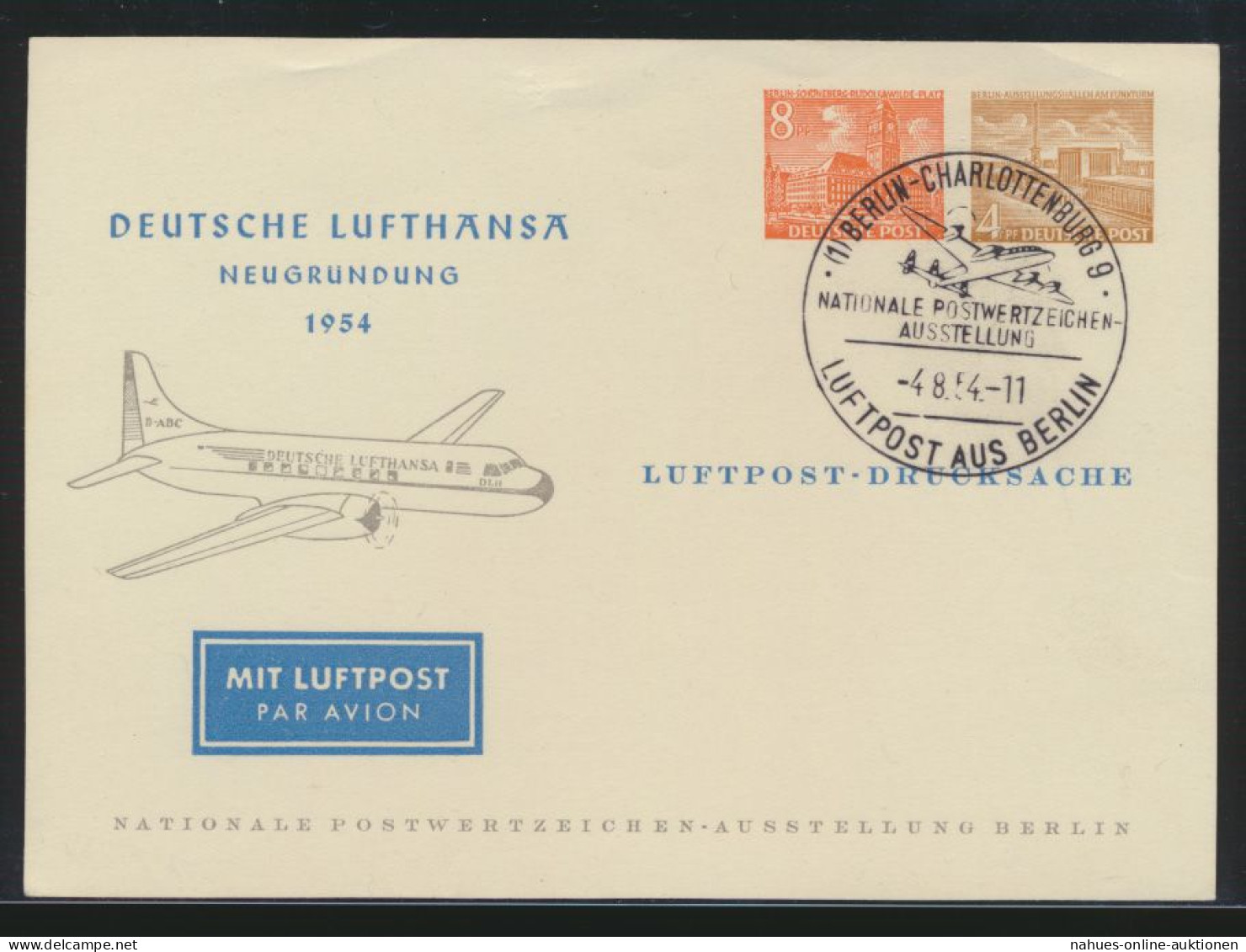 Flugpost Berlin Lufthansa Privatganzsache 8+4 Pfg. Bauten SST Charlottenburg - Avions