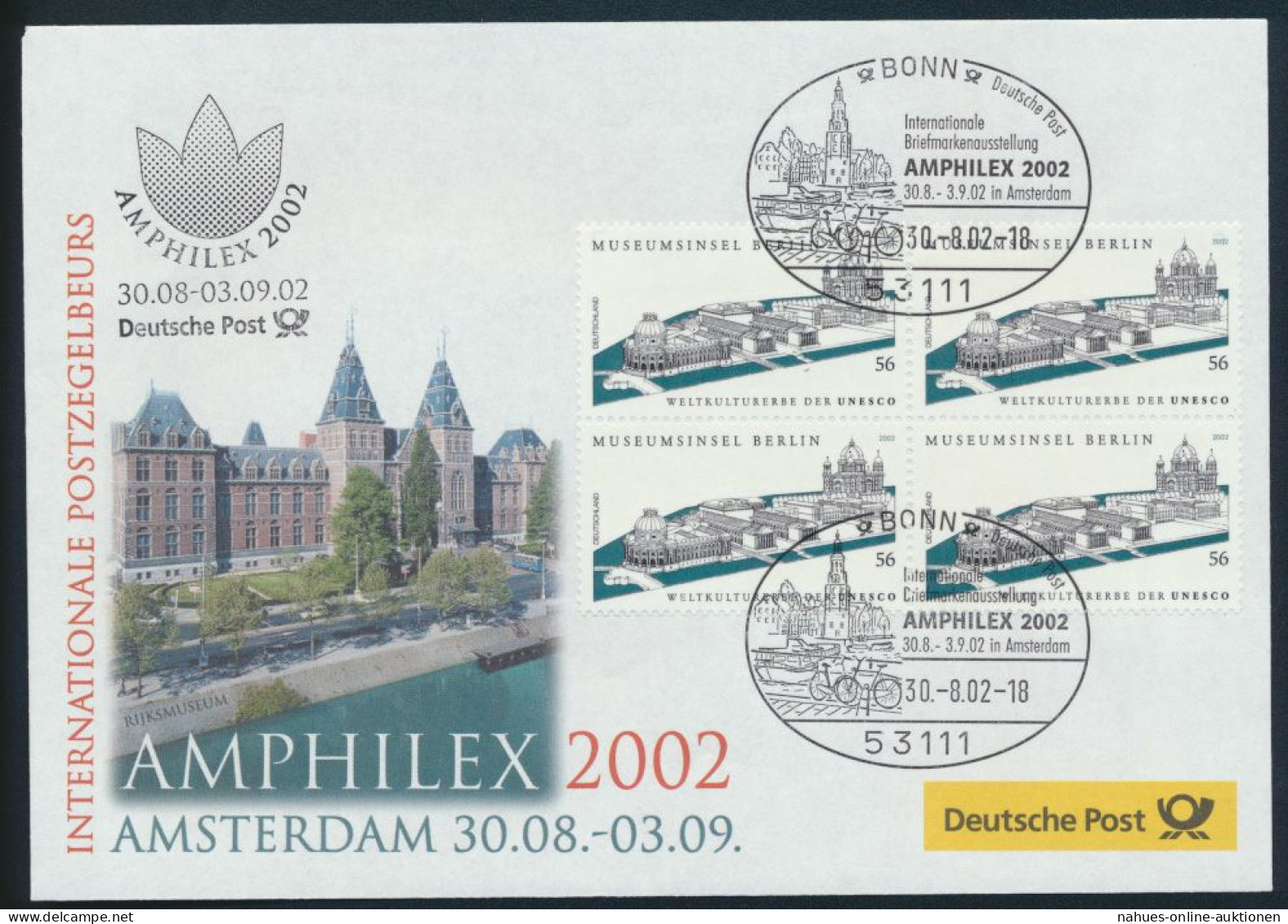 Motiv Philatelie Bund Brief Viererblock 2274 Ausstellung Amphilex Amsterdam - Lettres & Documents