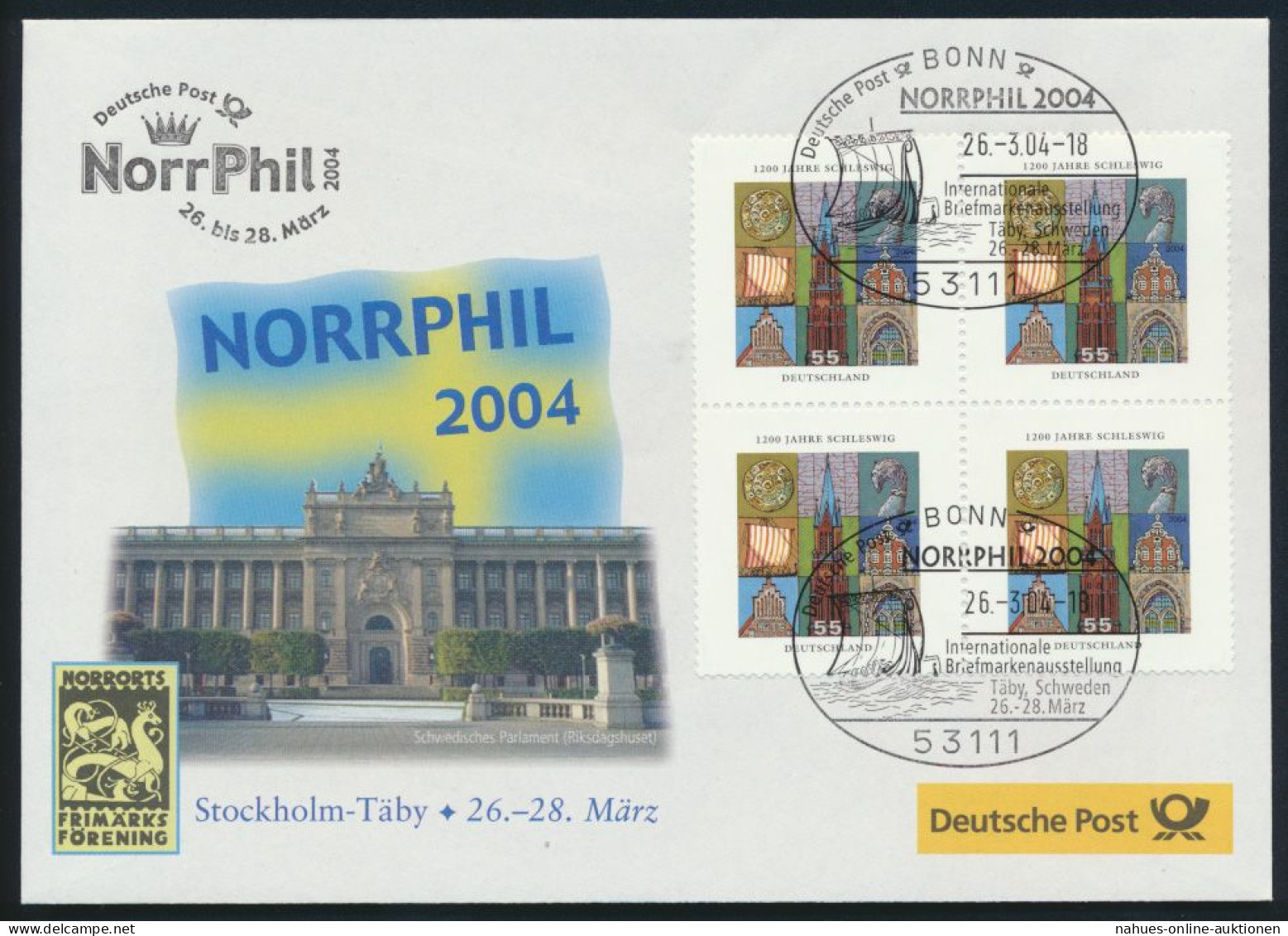 Motiv Philatelie Bund Brief Viererblock 2377 Schleswig Ausstellung Schweden - Storia Postale