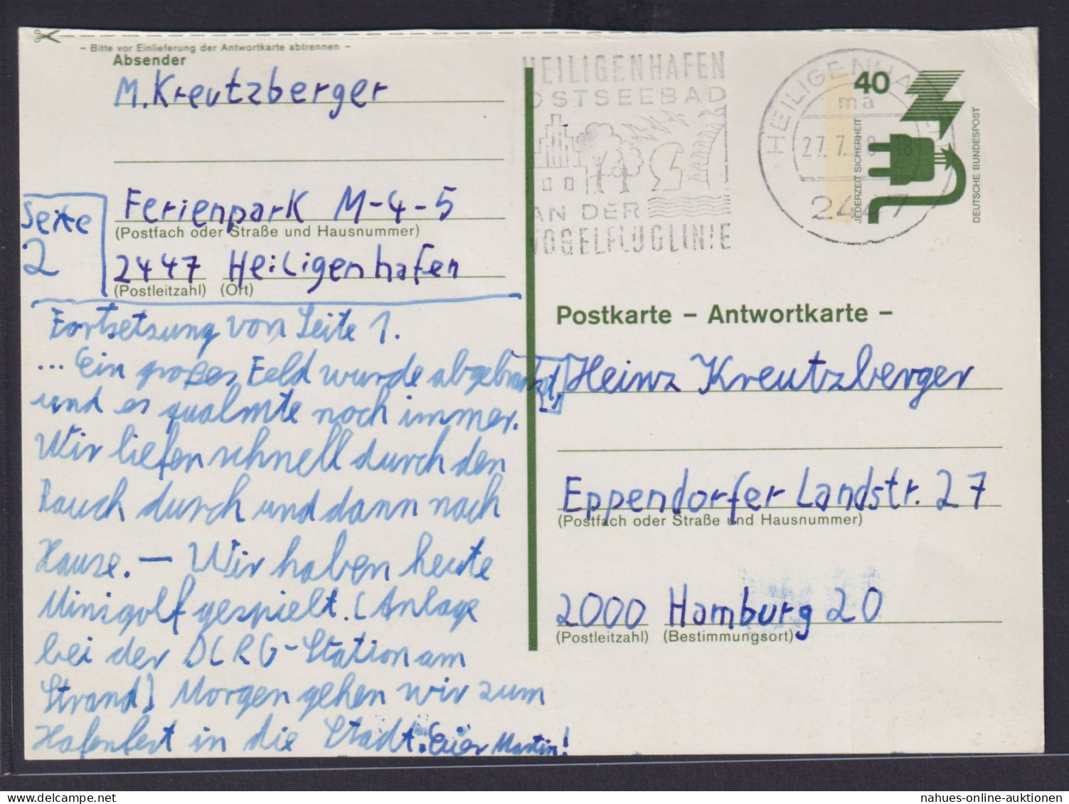 Bund Ganzsache 40 Pfg. Unfall Antwort Masch.Stempel Heiligenhafen N Hamburg - Postales - Usados