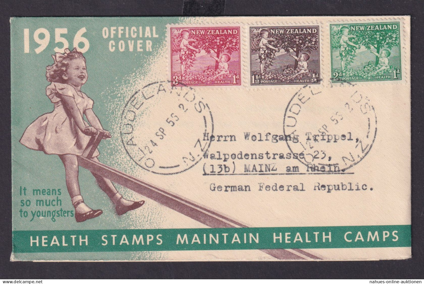 Neuseeland Brief Cover King Georg Memorial Childrens Heealth Camps Nach Mainz - Storia Postale