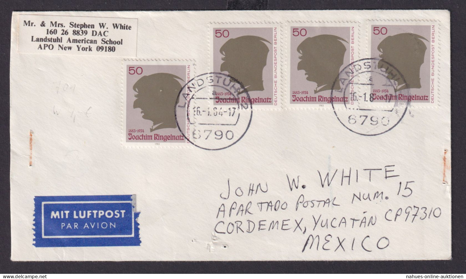 Berlin Flugpost Brief MEF 701 Destination Landstuhl Cordemex Yucatan Mexiko - Cartas & Documentos