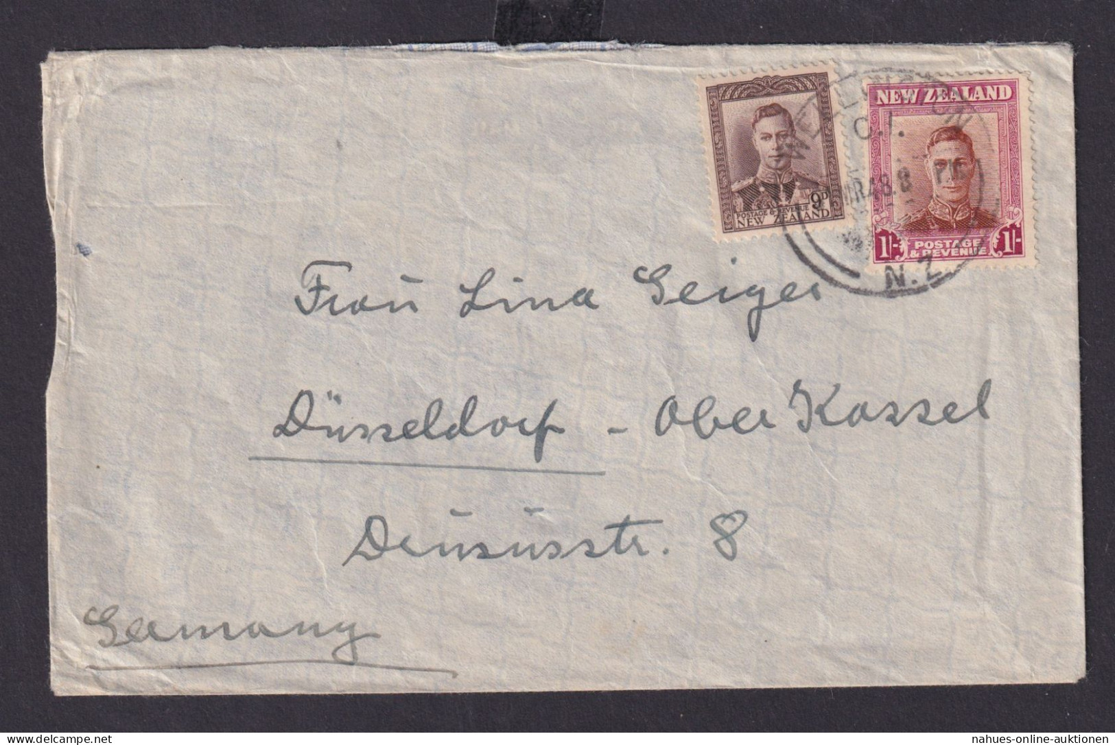 Neuseeland New Zealand Brief MIF 1 Sh. Und 9 Pence Wellington Düsseldorf - Lettres & Documents