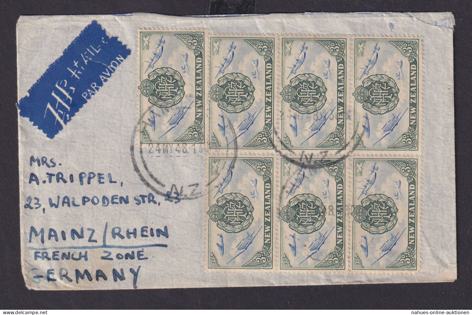 Neuseeland Flugpost Brief Airmail MEF Dsetination Hamilton Mainz - Lettres & Documents