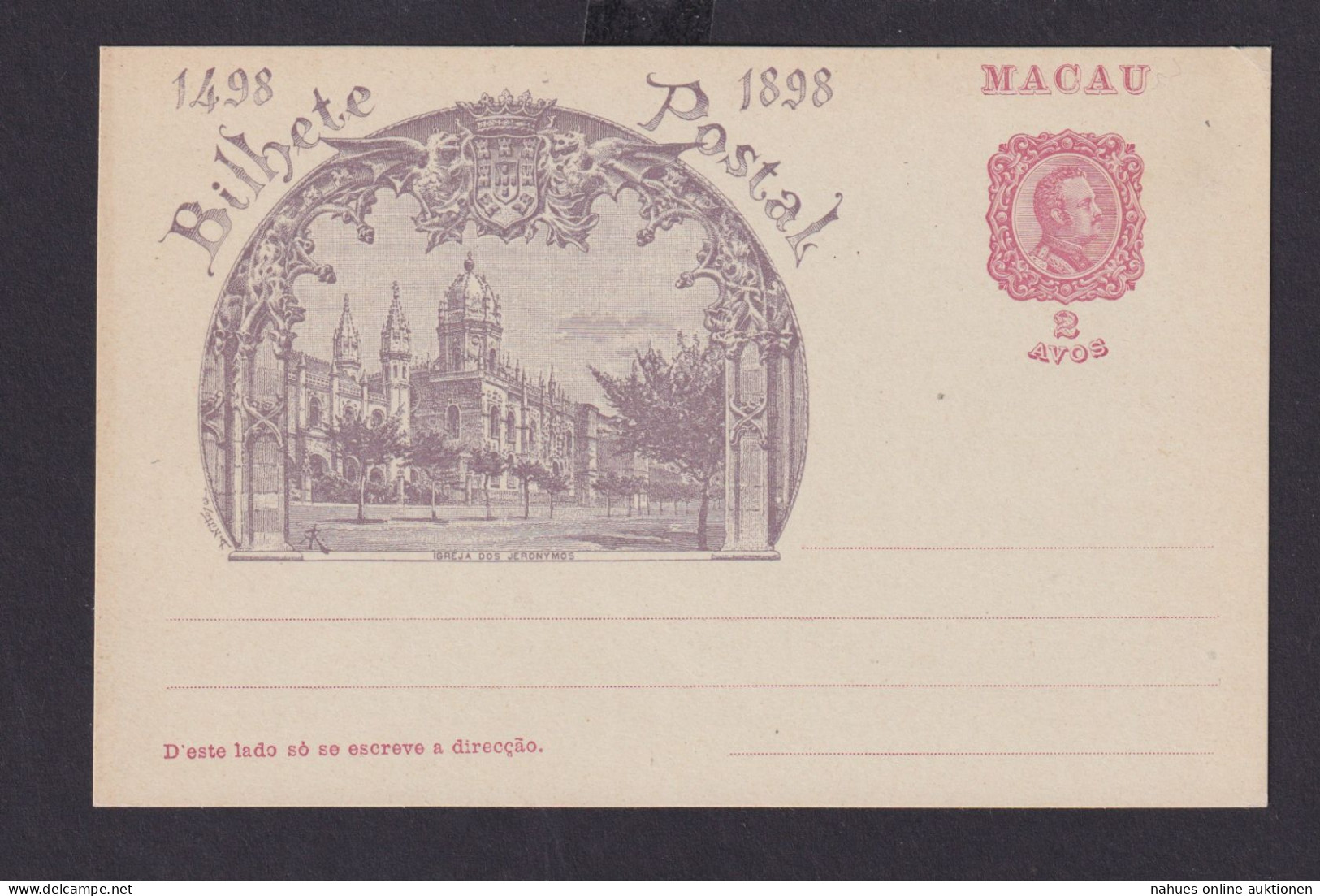 Asia Macau Macao Ganzsache China Portugal Kolonie Vasco Da Gama Eroberer 2 Avos - Lettres & Documents