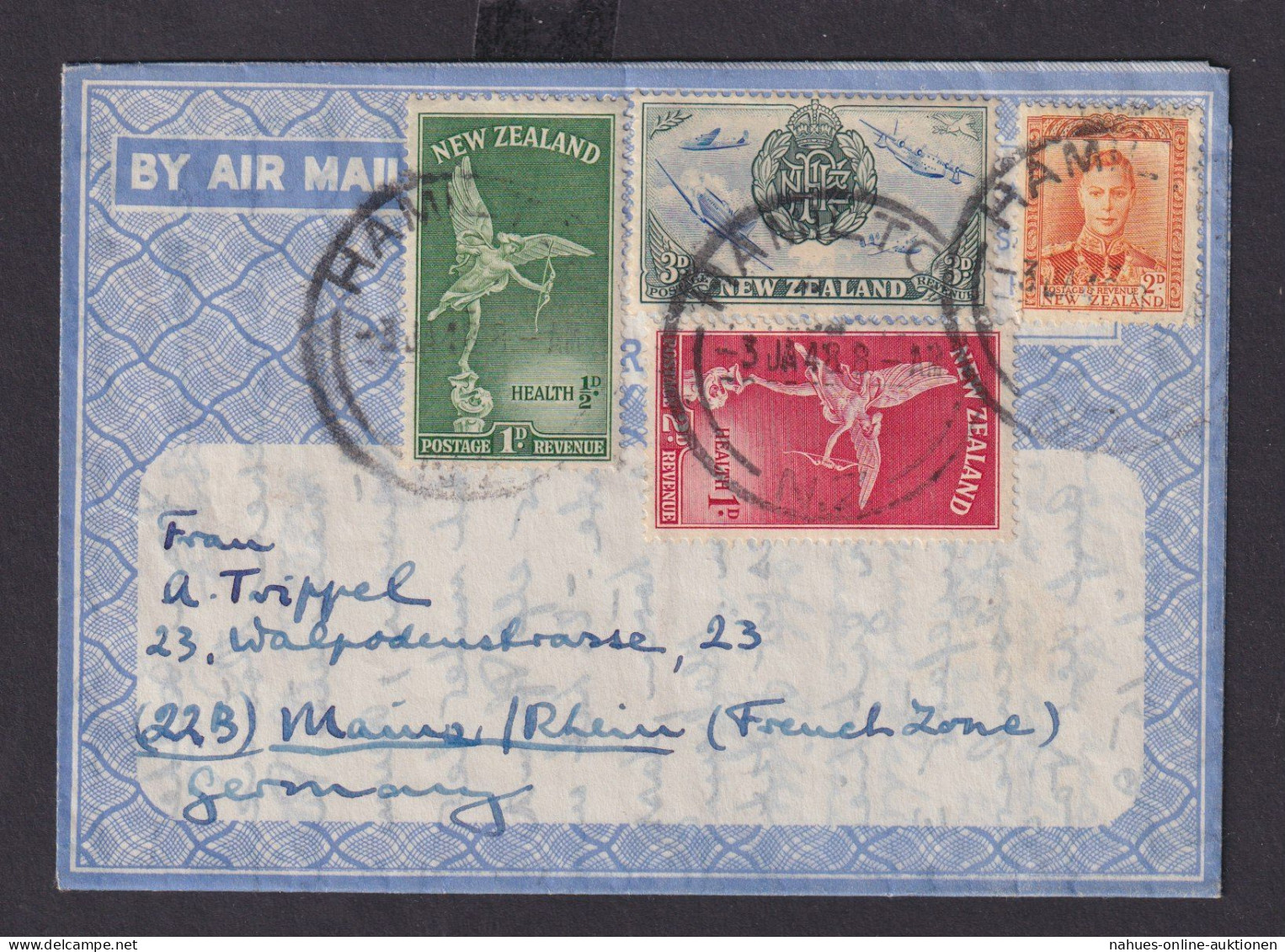 Neuseeland Schöner Flugpost Brief Air Mail Frank. Aerogramm Hamiltion Nach Mainz - Lettres & Documents