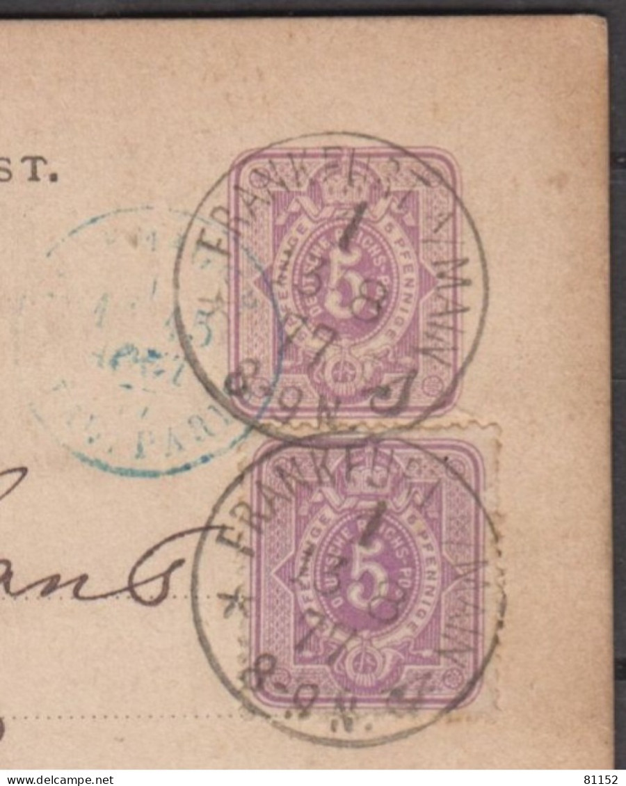 CPA  Allemagne Entier 5p De FRANKFURT + Complément 5p    Le 13 Aout 1877  Pour PARIS - Cartes Postales
